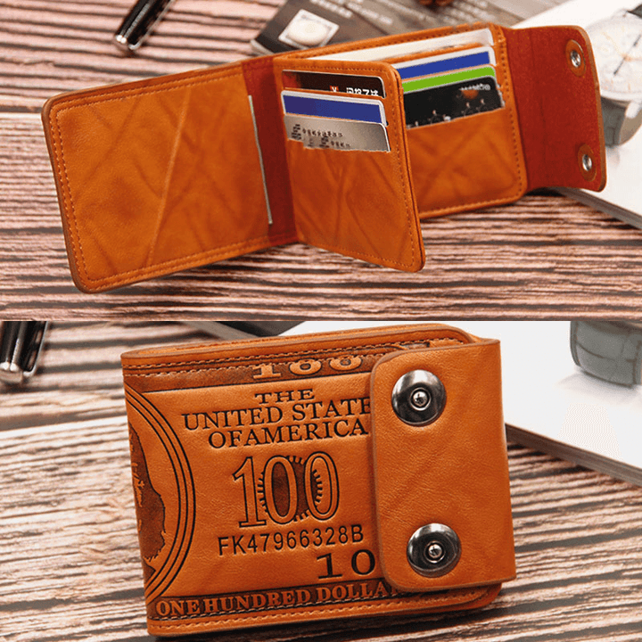 Men PU Leather Dollar Pattern Bifold Sort Multi-Card Slot Card Holder Coin Purse Wallet - MRSLM