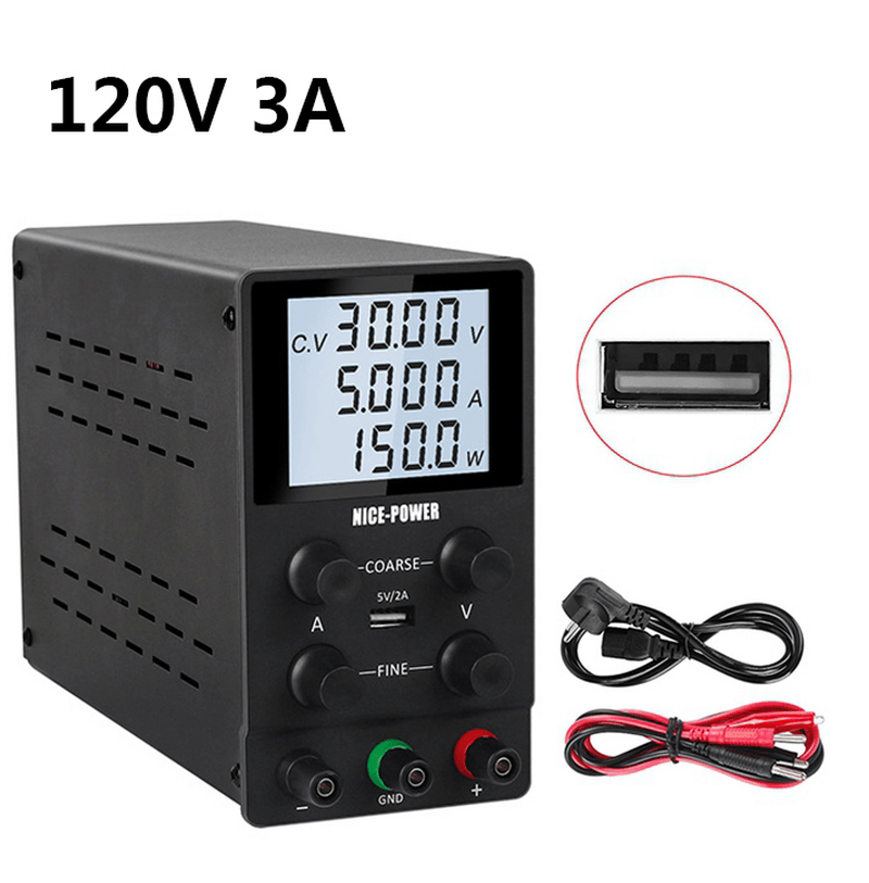 NICE-POWER 0-120V 0-3A Adjustable Lab Switching Power Supply DC Laboratory Voltage Regulated Bench Digital Display DC12V Power Supply Maintain - MRSLM
