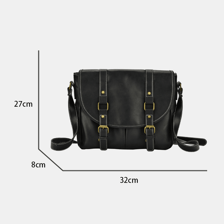 Men Vintage Large Capacity Multi-Pocket PU Leather Teacher Bag Crossbody Bag Brief Shoulder Bag - MRSLM