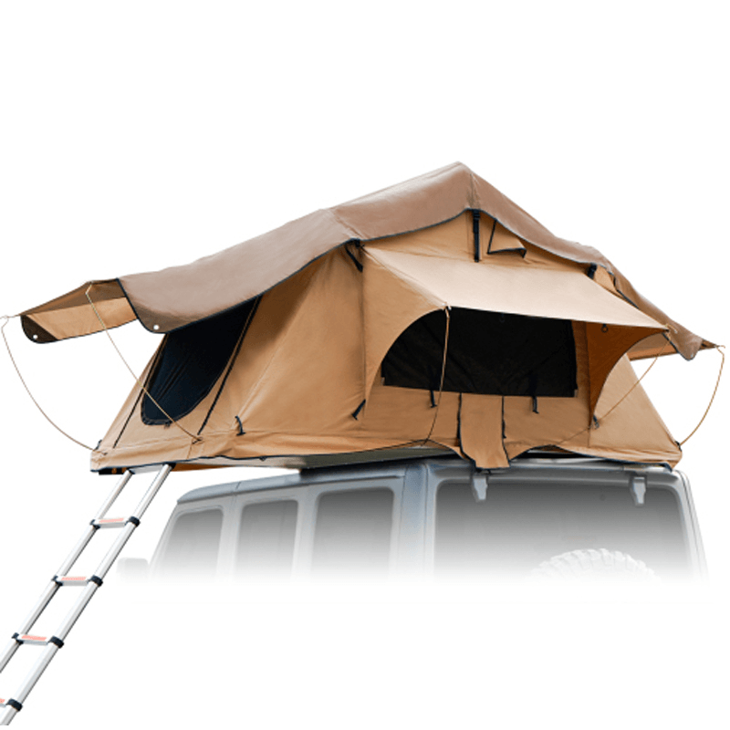 [US Direct]3-4 Person Caravan Tent Roof Tent Retractable Ladder Double Door Sunproof Breathable Large Space Outdoor Camping Travel Fishing Trailer Tent - MRSLM