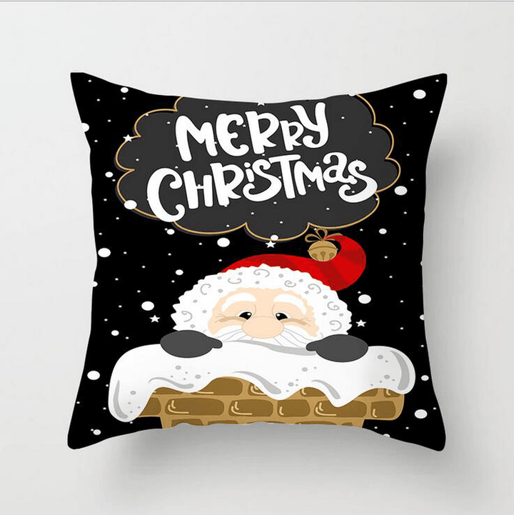 Polyester Black Decor Throw Pillow Case Single-Sided Printing Cartoon Christmas Gift Snowman Santa Claus Deer Cushion Cover - MRSLM