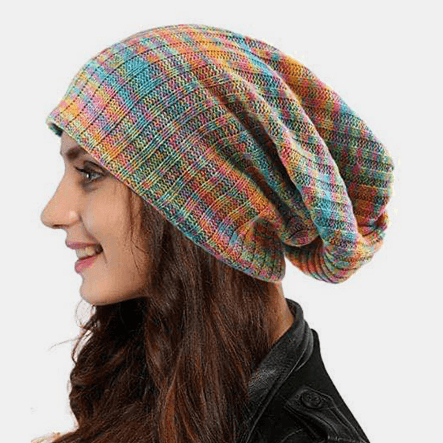 Women Mixed Color Warm Casual Brimless Beanie Knitted Hat Toque Hat - MRSLM
