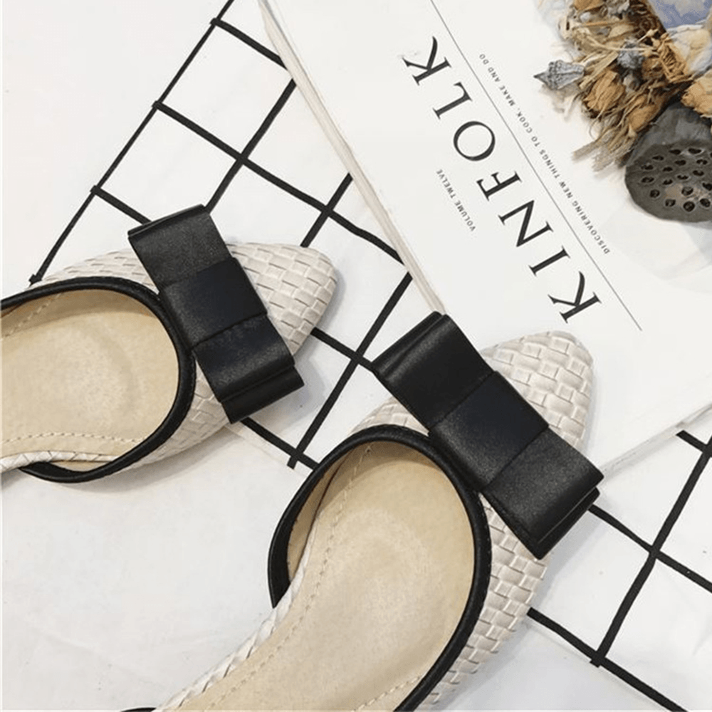 Women Bow Docor Woven Detail Comfy Breathable Stylish D'Orsay Flats - MRSLM