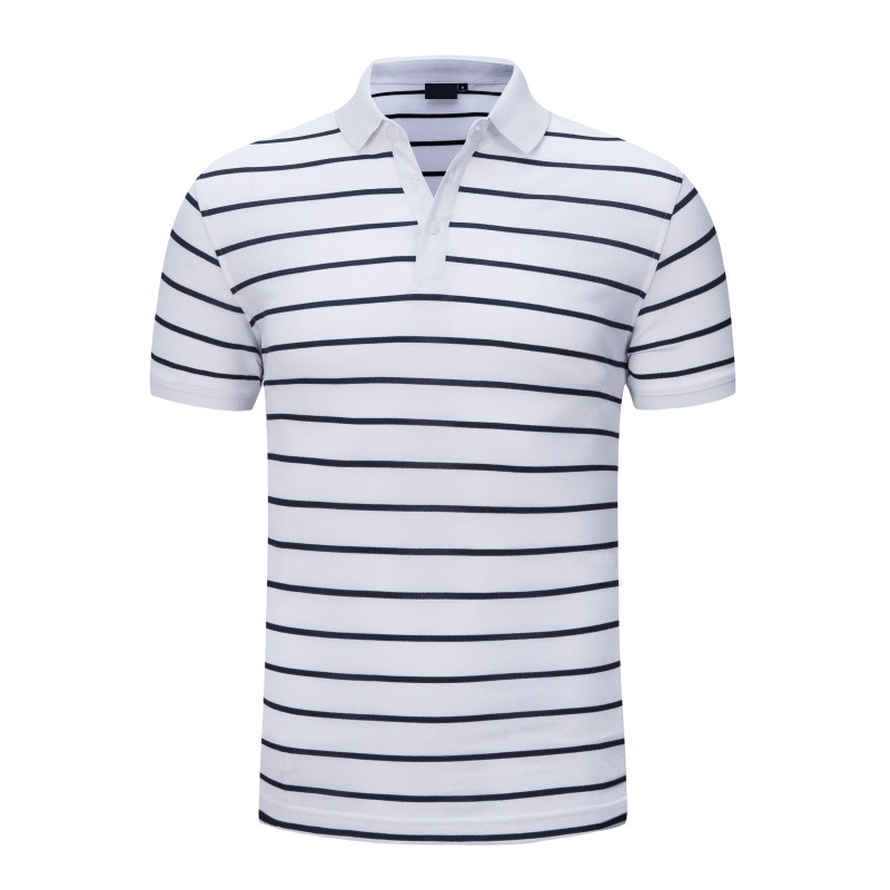 Casual POLO Shirt Striped Lapel Short Sleeve T-Shirt - MRSLM
