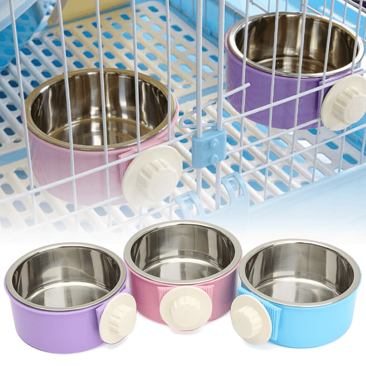Stainless Steel Dog Cat Bird Puppy Pet Hanging Cage Bowl Feeding Water Food - MRSLM