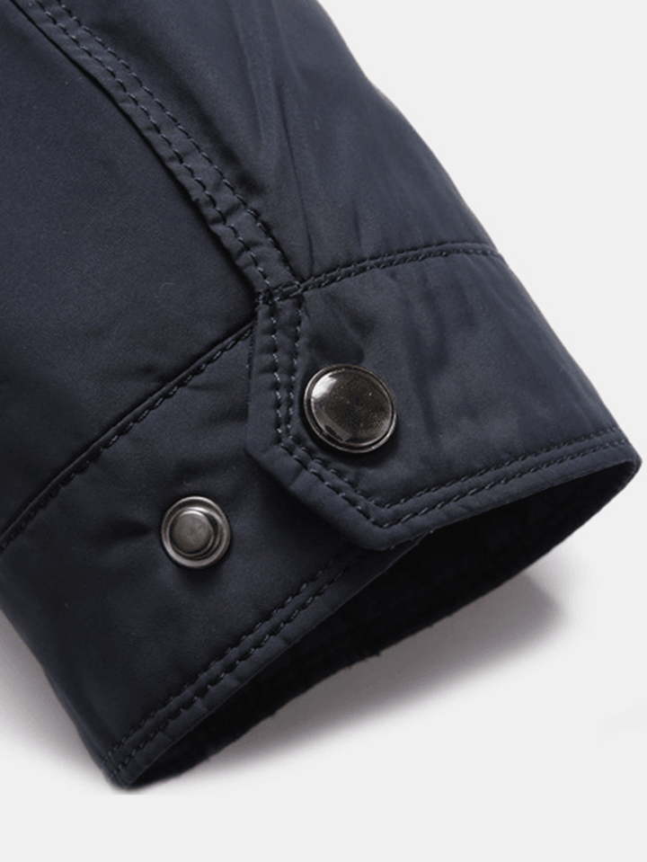 Mens Solid Color Stand Collar Pocket Classic Jacket - MRSLM