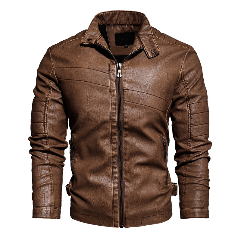 Middle-Aged and Elderly Fall Winter Men'S Leather Pu Jacket Jacket Slim Business Casual Men'S - MRSLM