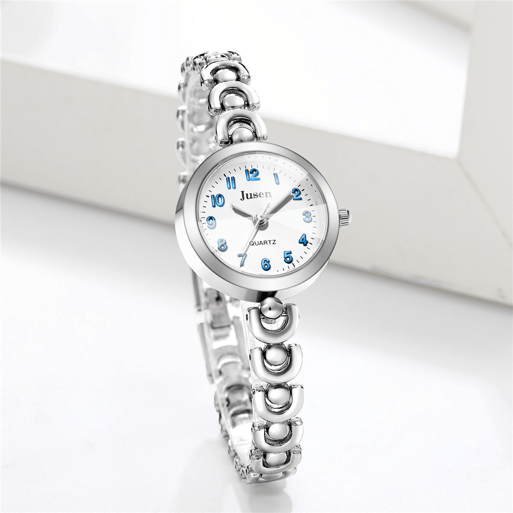 JUSEN JS6321 Full Metal Fashion Women Wristwatch Number Display Quartz Watch - MRSLM