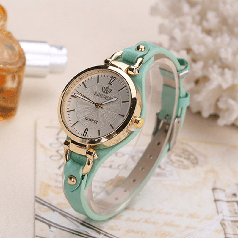 Deffrun Ladies Colorful Wrist Watch - Casual Style with Gold Case and Quartz Movement - MRSLM