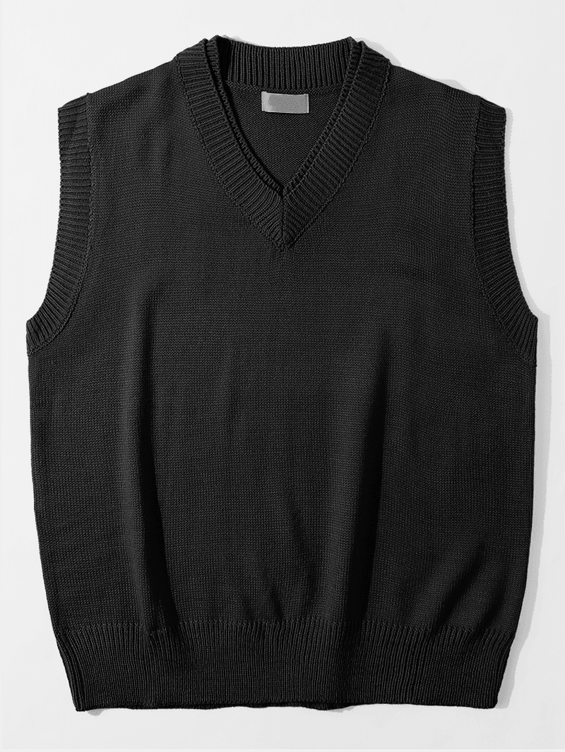 Mens V-Neck Solid Color Sleeveless Casual Cotton Knitted Sweater Vests - MRSLM