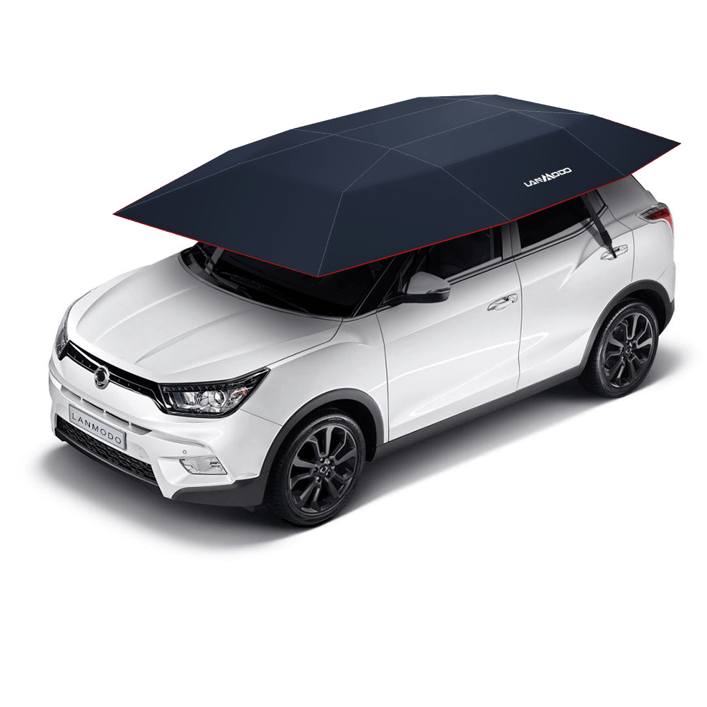 Lanmodo Automatic Car Umbrella Cover Tent Remote Control Portable Waterproof UV Proof Sun Shade Carport Waterproof All Weather Dual-Use Navy Blue with Stand - MRSLM