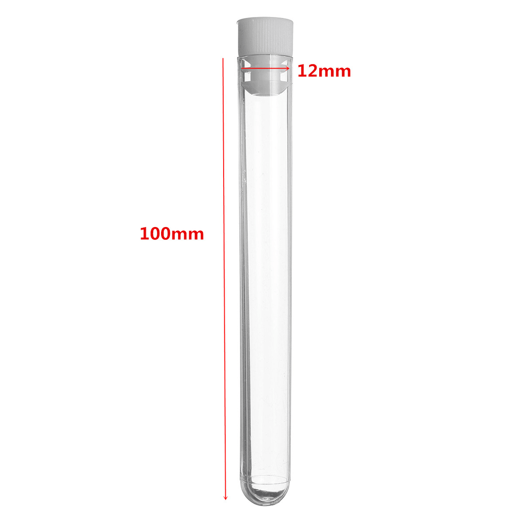 50Pcs 12X100Mm Clear Plastic Test Laboratory Tubes Container with White Push Caps - MRSLM
