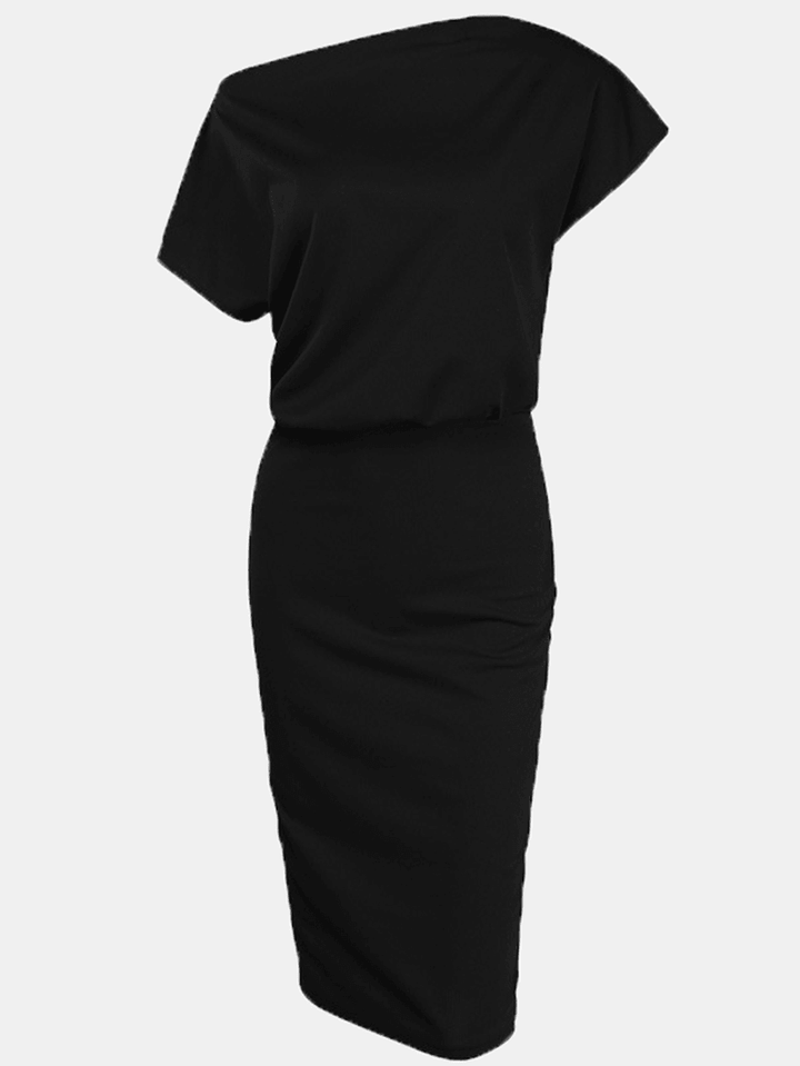 Women Solid Color off Shoulder Elegant Bodycon Dress - MRSLM