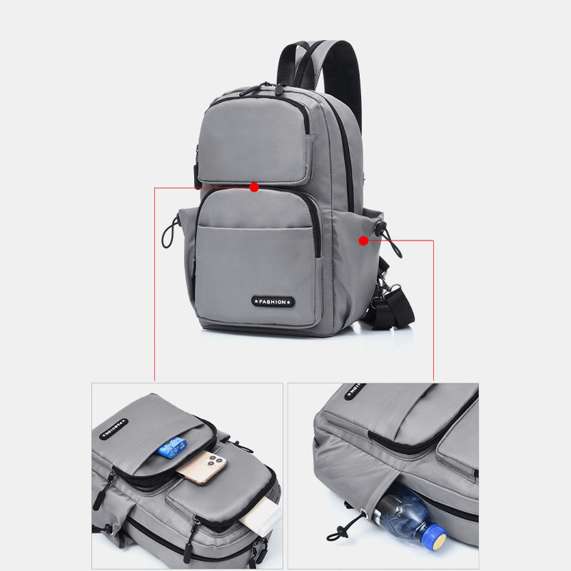Men USB Charging Multi-Carry Multi-Layers Waterproof Crossbody Bag Chest Bag Sling Bag Backpack - MRSLM