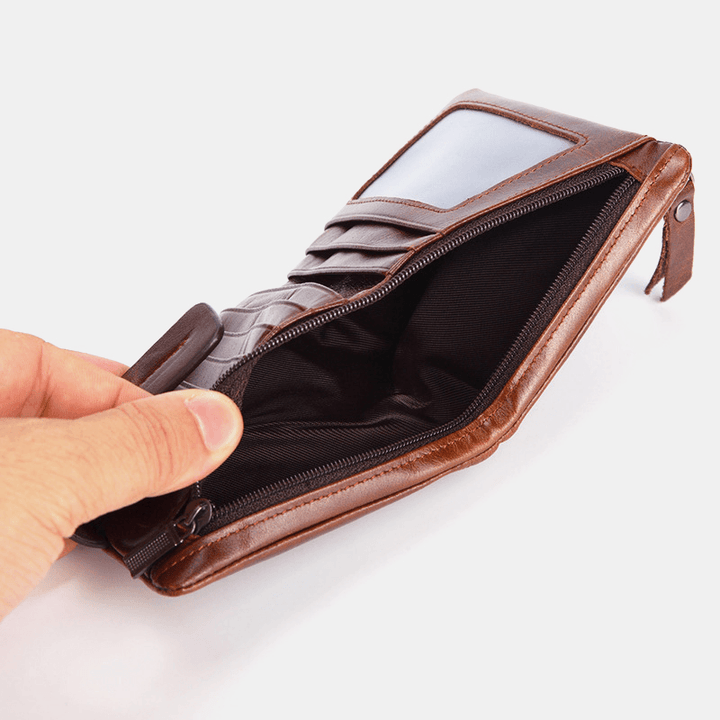 Men Genuine Leather Retro Zipper Cowhide Multi-Slot Card Holder Wallet - MRSLM