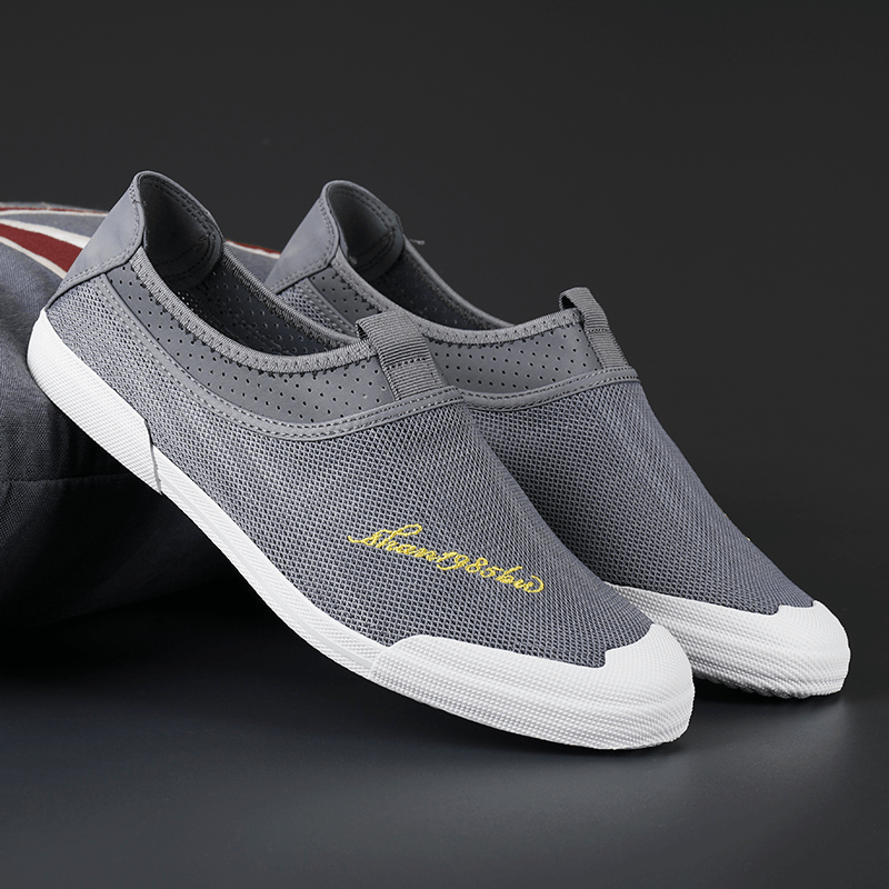 Men Mesh Breathable Fabric Lightweight Soft Sole Slip on Comfy Casual Court Shoes - MRSLM
