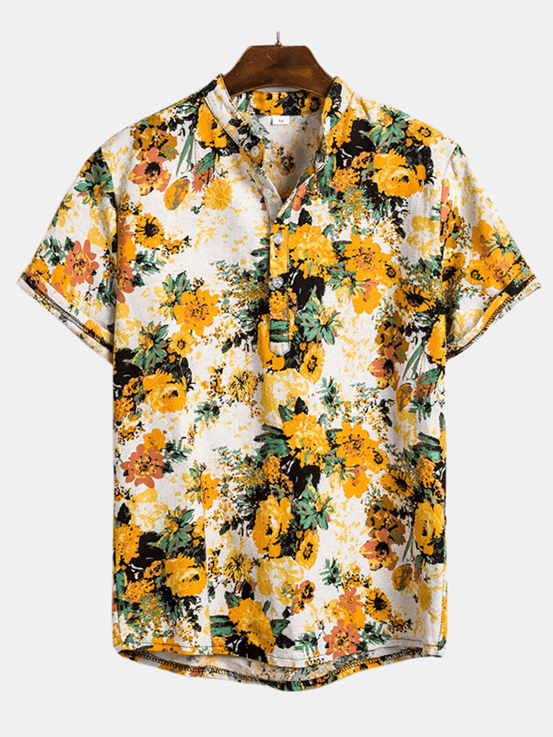 Mens Summer Floral Printed Turn down Collar Casual Shirts - MRSLM