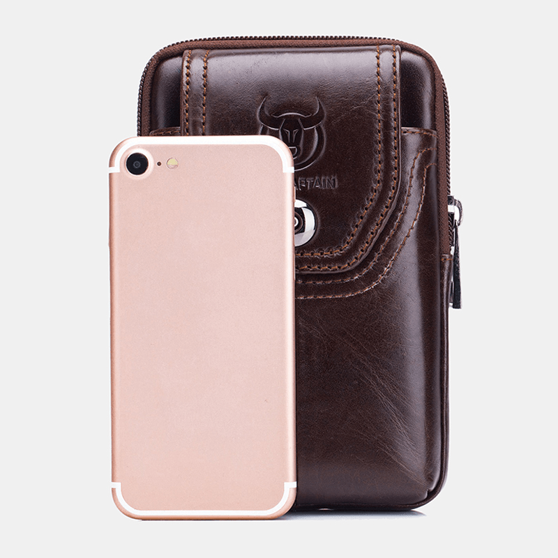 Bullcaptain Men Genuine Leather 5.5 Inch Phone Bag Waist Bag Business Bag - MRSLM