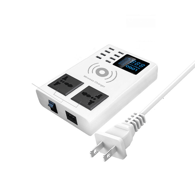 8 USB Ports Qi Wireless Fast Charger Digital LED Display Smart Quick Charge Station - MRSLM