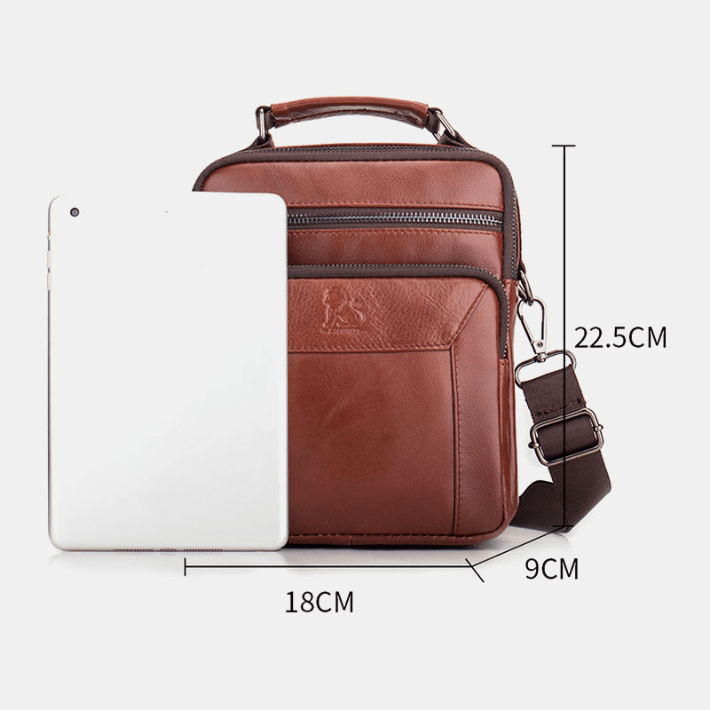 Men Genuine Leather Multi-Pocket Multifunction Crossbody Bag Handbag Sling Bag - MRSLM