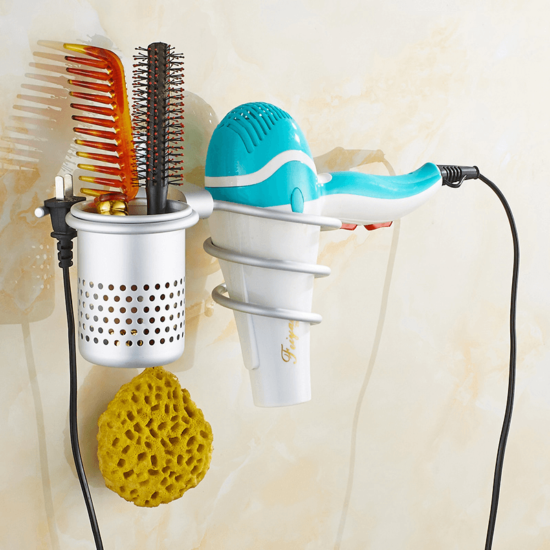 WANFAN 9248 Hair Dryer Holder with Cup Households Rack Hair Blow Dryer Shelf Metal Wall Mount Bathroom Accessories - MRSLM