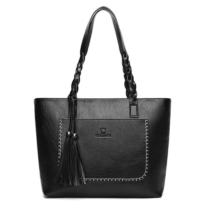 Women Retro Faux Leather Tote Bag Hangbag - MRSLM