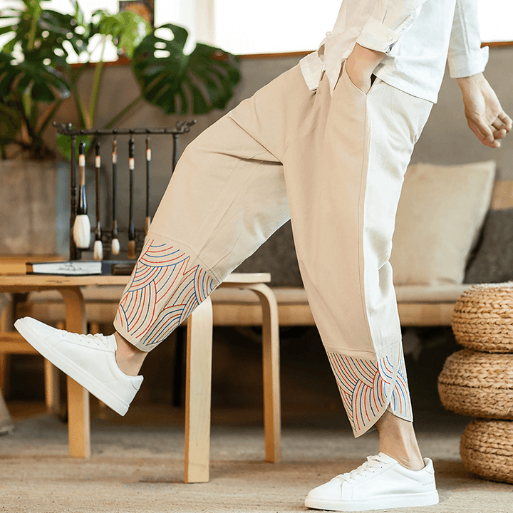 Linen Solid Color Mid-Waist Loose Fashion Straight-Leg Pants - MRSLM