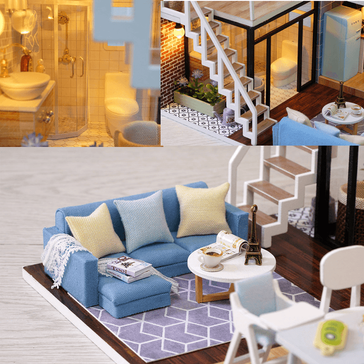 Cuteroom L-023 Blue Time DIY House with Furniture Music Light Cover Miniature Model Gift Decor - MRSLM