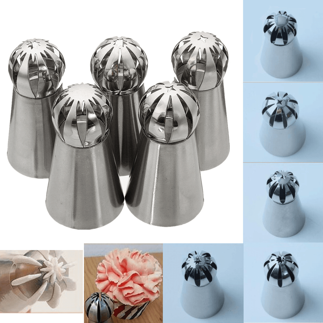 5Pcs Stainless Steel Sphere Ball Icing Piping Nozzle Cup Cake Pastry Tips Decor - MRSLM