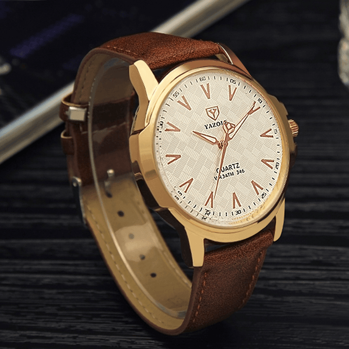 YAZOLE 346 Fashion Men Quartz Watch Casual Leather Strap Watch - MRSLM
