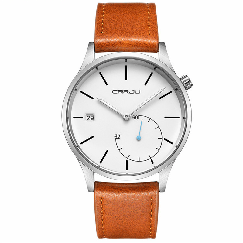 CRRJU 2129 Casual Calendar Leather Strap Working-Dials Men Wristwatch Quartz Watch - MRSLM