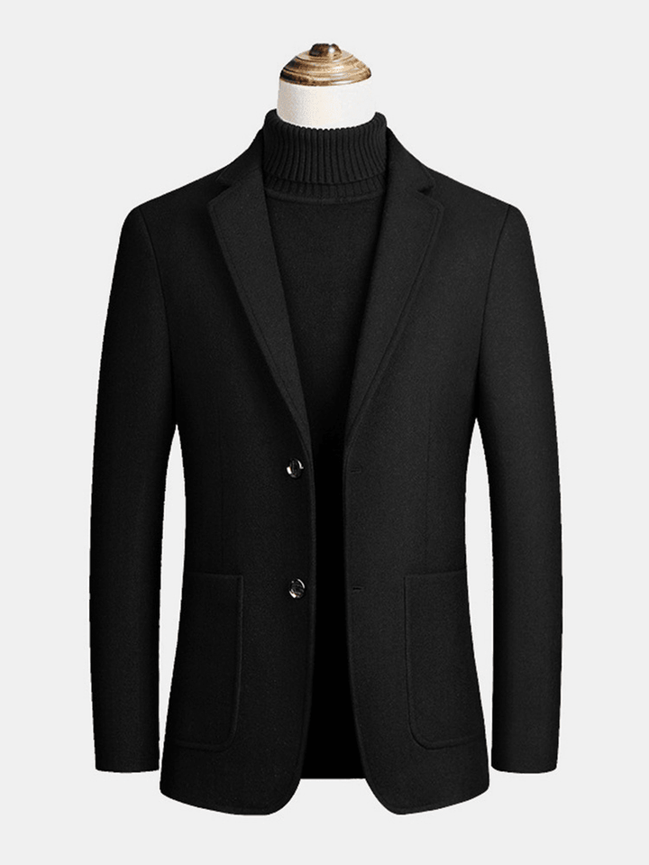 Mens Woolen Single-Breasted Big Pocket Lapel Thick Business Trench Coats - MRSLM
