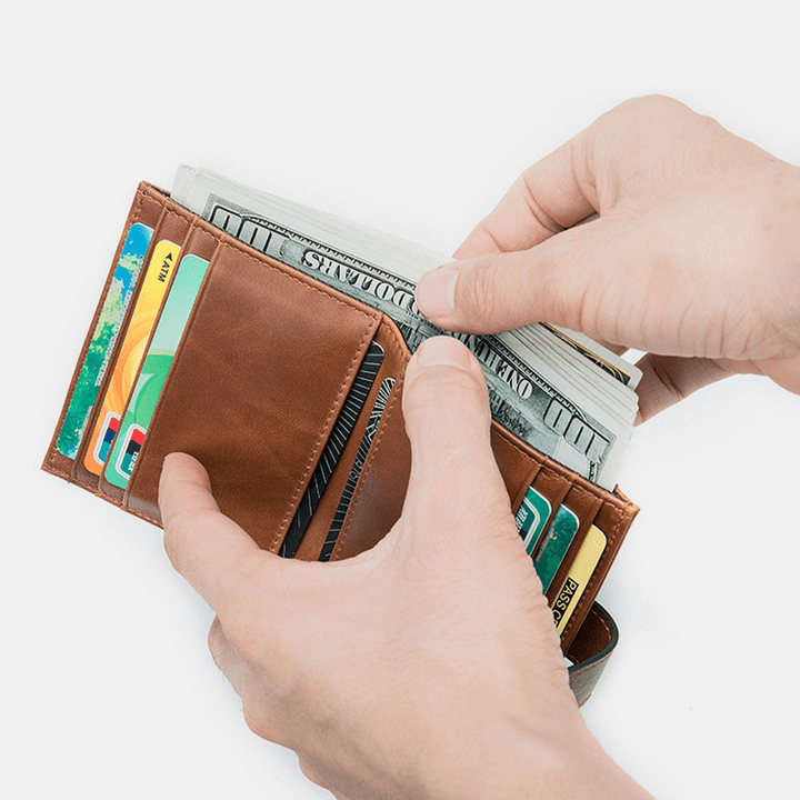 Men Genuine Leather RFID Blocking Anti-Theft Multi-Slot Card Case Card Holder Wallet - MRSLM