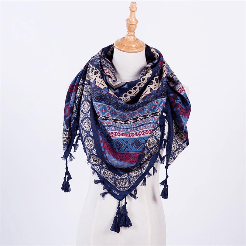 Ethnic Style Fringed Jacquard Square Scarf - MRSLM