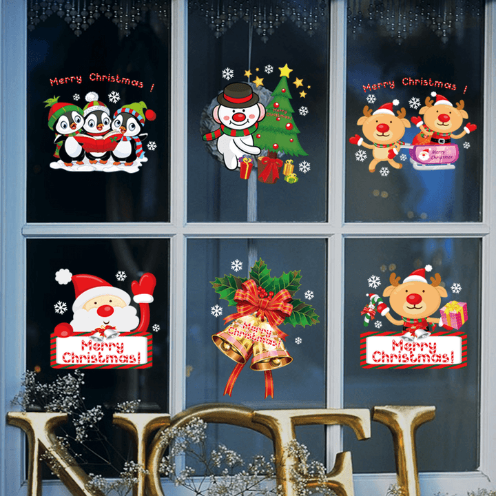Miico SK9108 Christmas Sticker Window Cartoon Penguin Pattern Wall Stickers Removable for Room Decoration - MRSLM