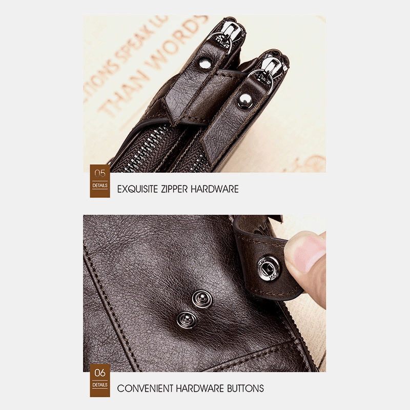 Men Genuine Leather Vinatge Anti-Theft Zipper Coin Bag Wallet - MRSLM