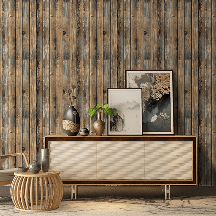 3D Retro Wood Planks Wallpaper Wall Decor Home Indoor Stick Self-Adhesive - MRSLM