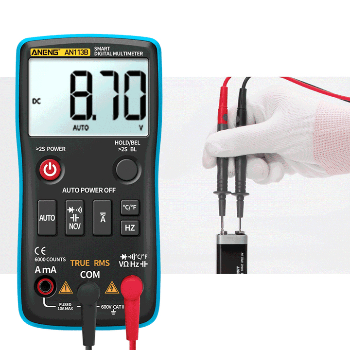 ANENG AN113B Digital Multimeter True RMS with Temperature Tester 6000 Counts Auto-Ranging AC/DC Transistor Voltage Meter - MRSLM