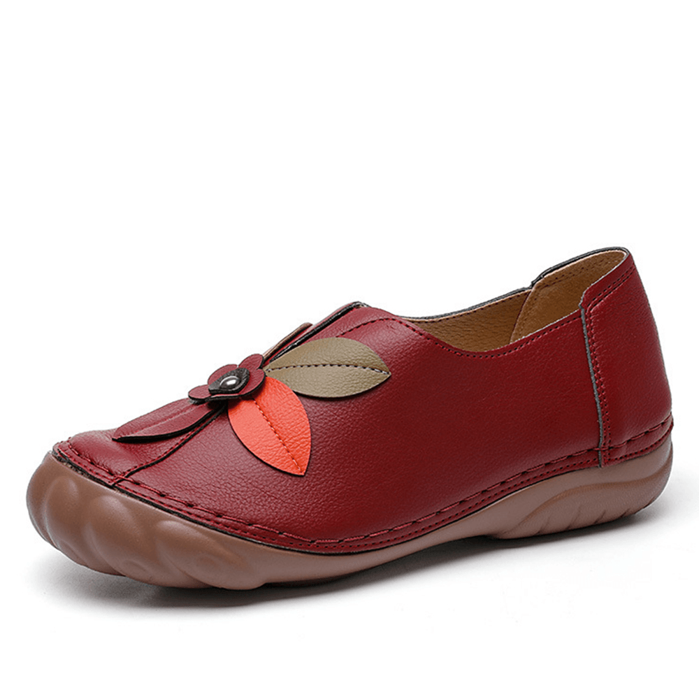 Women Retro Flower Stitching Comfy round Toe Slip on Flat Loafers Shoes - MRSLM