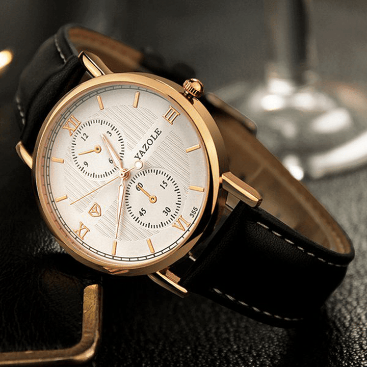 YAZOLE 355 Men Watch Luminous Fashion Classic Leather Strap Male Quartz Wrist Watch - MRSLM