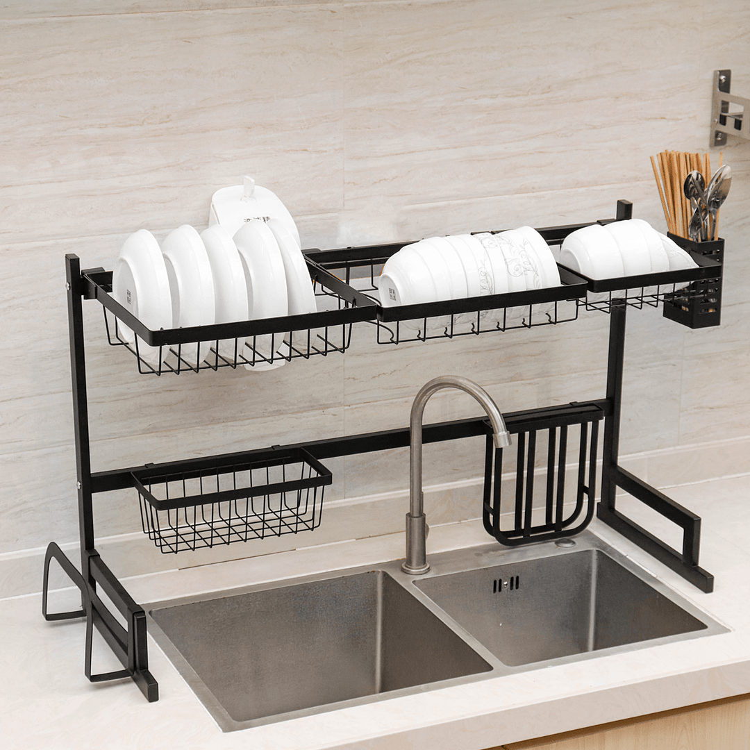 Large Sink Dish Drying Rack Holder Drainer Stainless Steel Kitchen Cutlery Storage Shelf - MRSLM