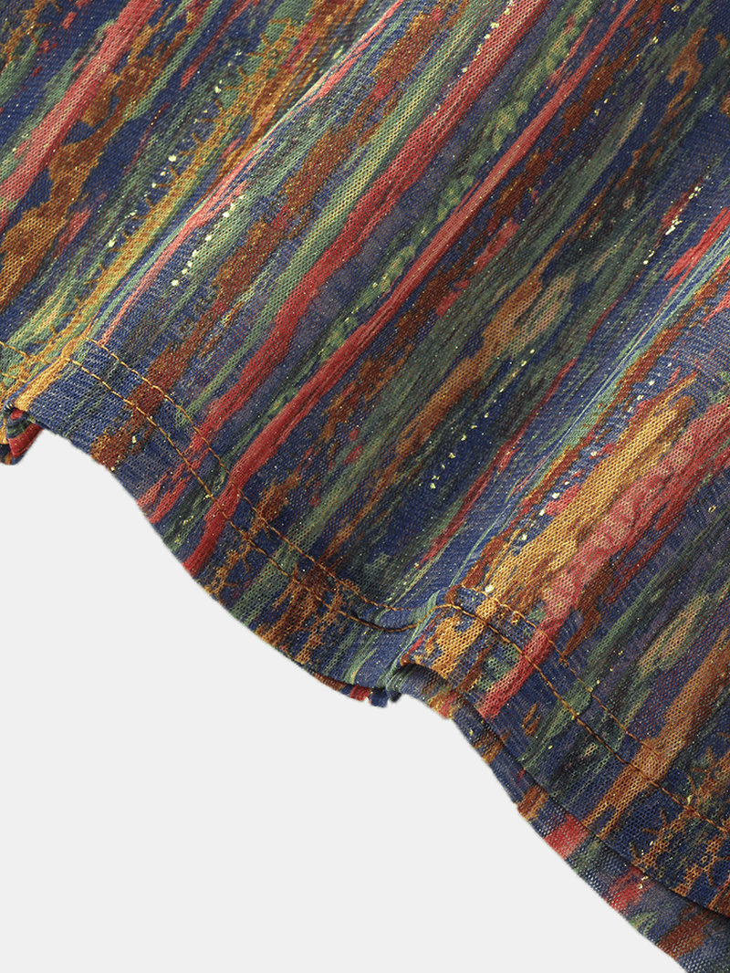 Women Multi-Color Striped Glitter Printed Long Sleeve O-Neck Blouse - MRSLM