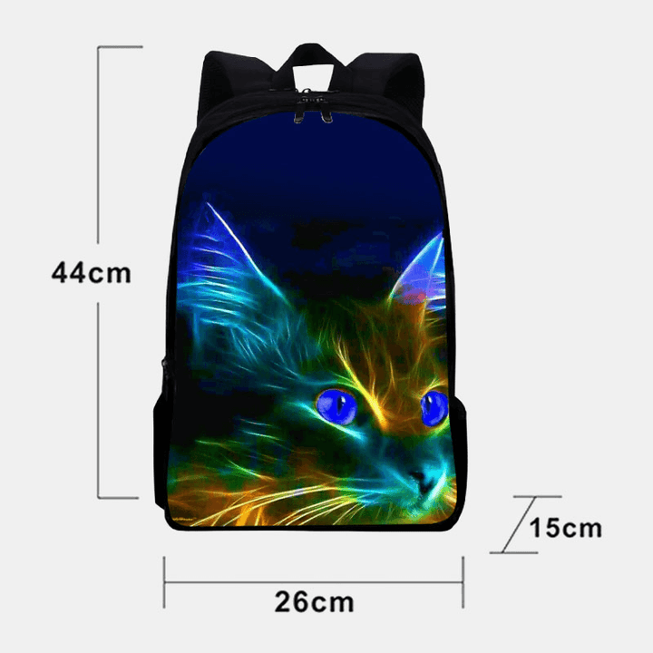 Unisex Oxford Fluorescence Luminous Cat Pattern Large Capacity School Bag Backpack - MRSLM