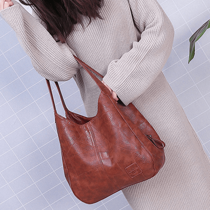 Women Retro Solid Large Capacity Tote Bag Shoulder Bag Handbag - MRSLM