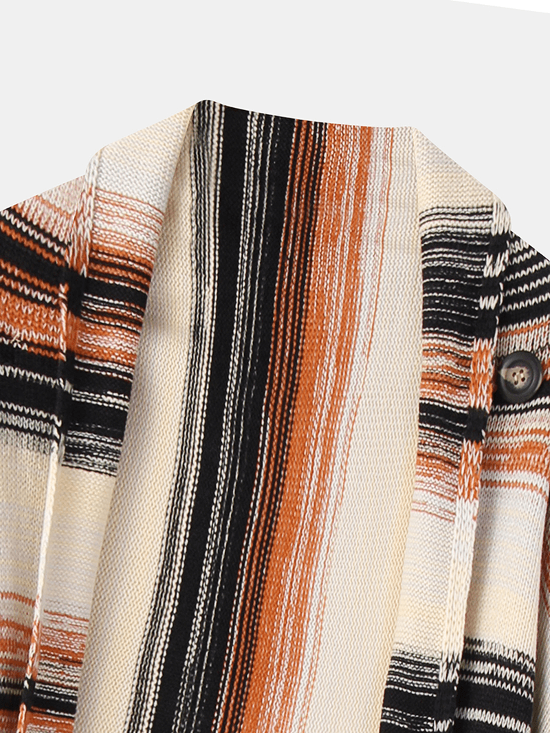 Women Striped Tessel Open Front Knitting Long Sleeve Irregular Hem Cardigan - MRSLM