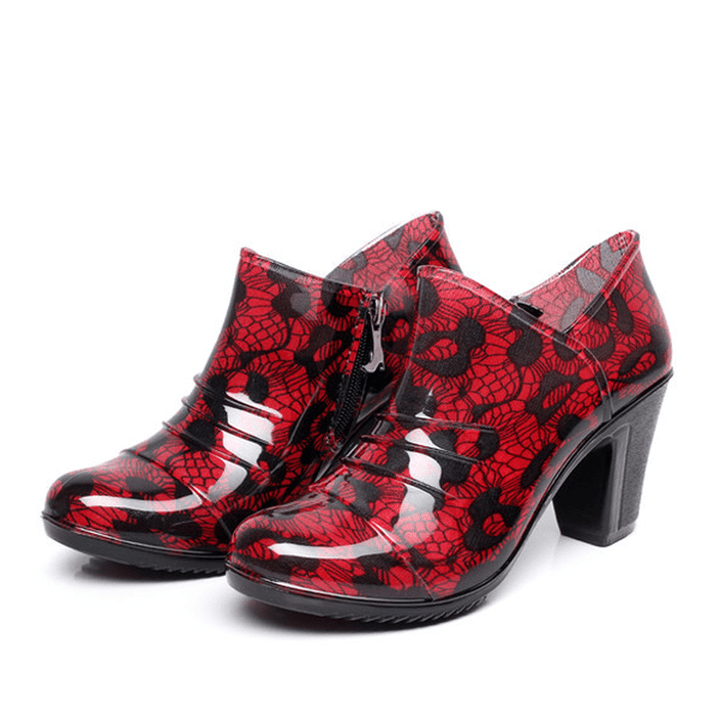 Women High Heel Shoes Rain Boots Waterproof Soft Comfortable Pump - MRSLM