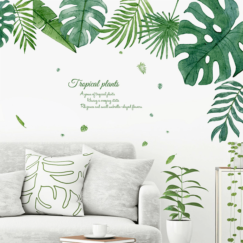 Removable Nordic Style Green Leaf Wall Stickers for Living Room Bedroom Dining Room Kitchen Wall Decals Sofa Murals - MRSLM