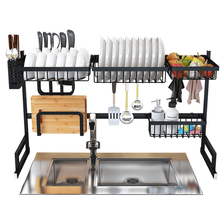 Large Sink Dish Drying Rack Holder Drainer Stainless Steel Kitchen Cutlery Storage Shelf - MRSLM