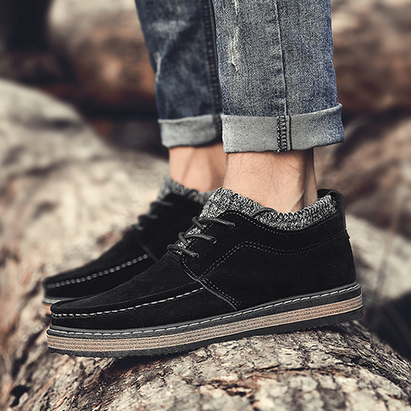 Men Brogue Style Knitted Suede Soft Sole Warm Oxfords Shoes - MRSLM