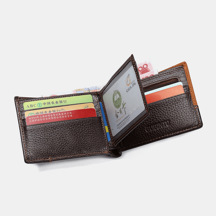 Men First Layer Cowhide 8 Card Slots Card Case Retro Bifold Short Splicing Wallet Money Clip Coin Purse - MRSLM